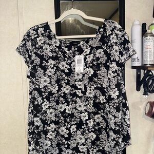 Torrid Black and White Floral Blouse